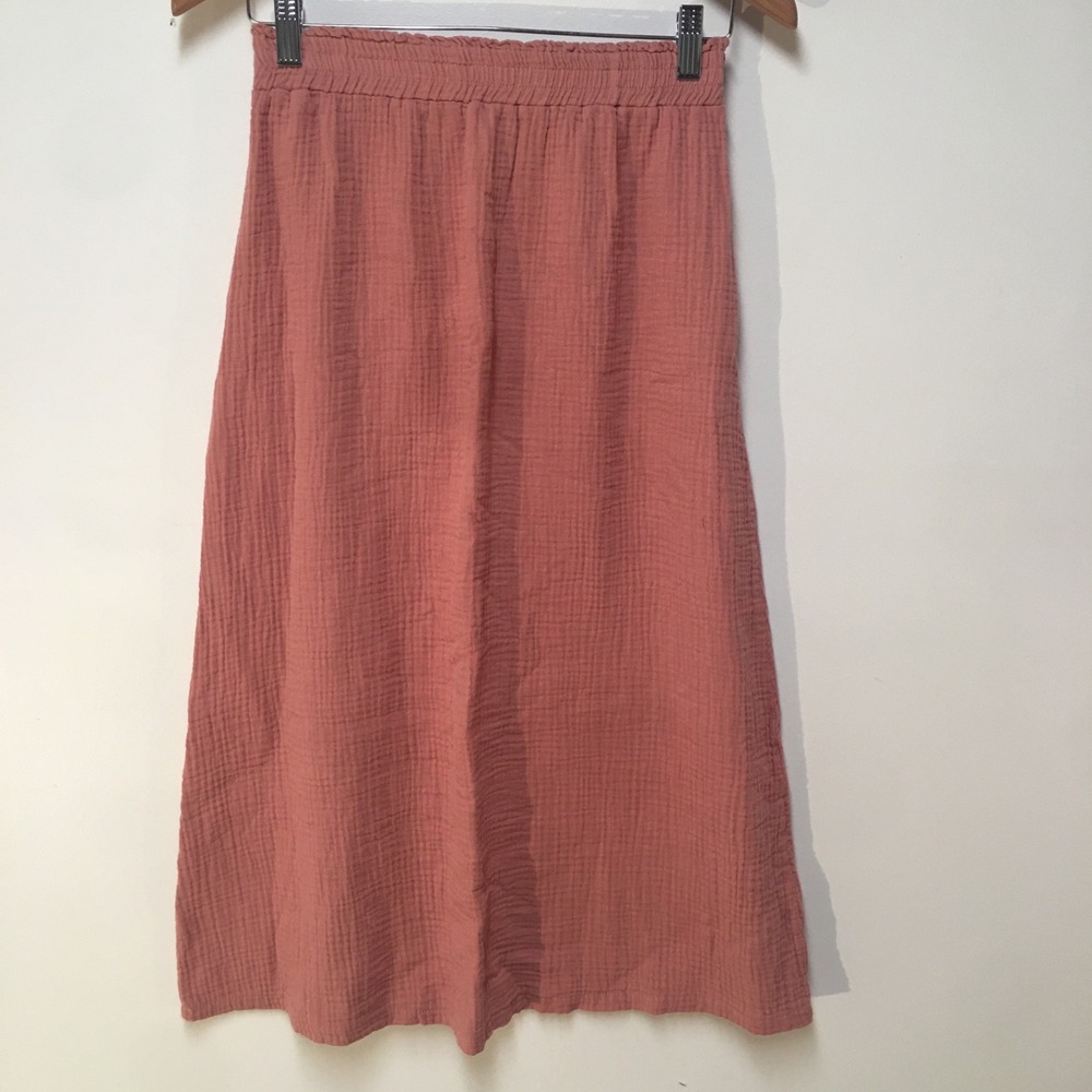 SHEIN Midi Skirt Women Size M Pink Cotton Gauze Elastic Waist Boho Casual Cotton